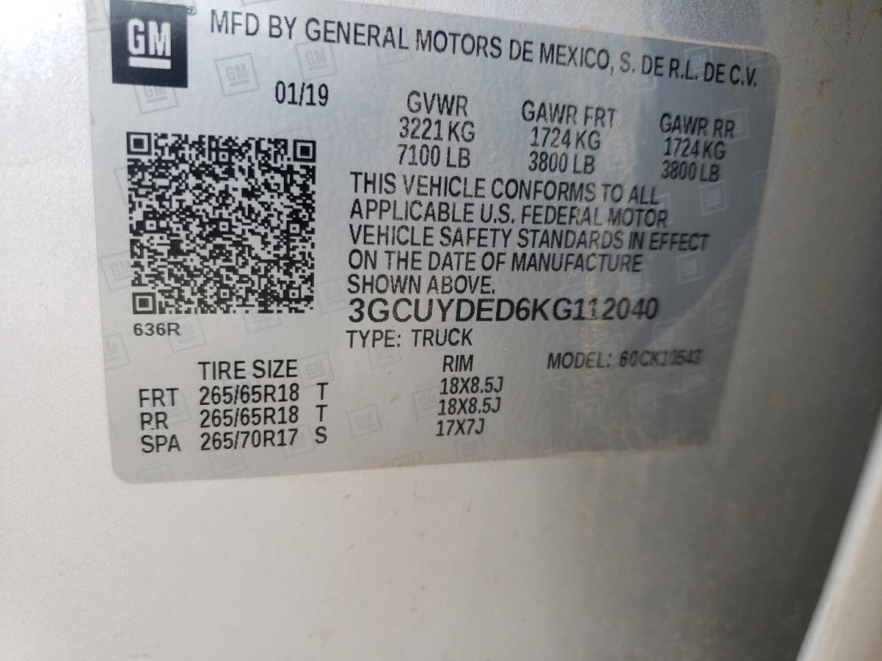 Photo 10 from auction – 2019 CHEVROLET SILVERADO with VIN 3GCUYDED6KG112040