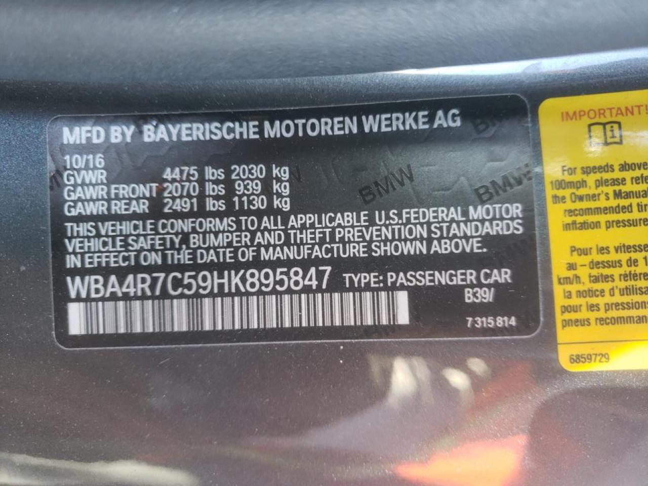 Photo 10 from auction – 2017 BMW 430I with VIN WBA4R7C59HK895847