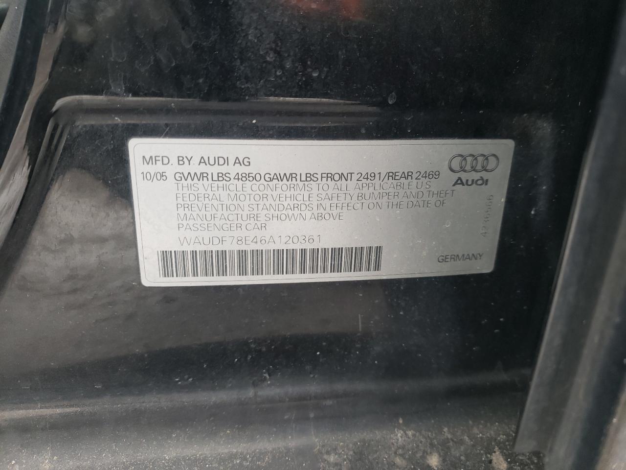 Photo 10 from auction – 2006 AUDI A4 2.0T QU with VIN WAUDF78E46A120361