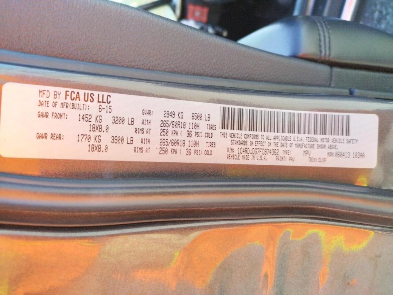 Photo 10 from auction – 2015 DODGE DURANGO LI with VIN 1C4RDJDG7FC874362