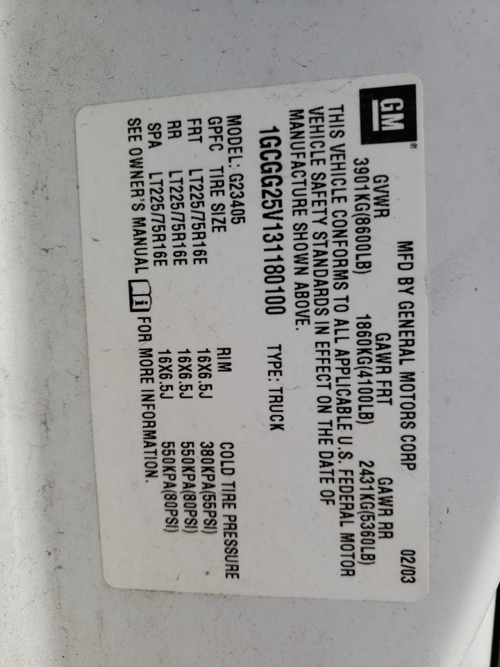 Photo 10 from auction – 2003 CHEVROLET EXPRESS G2 with VIN 1GCGG25V131180100