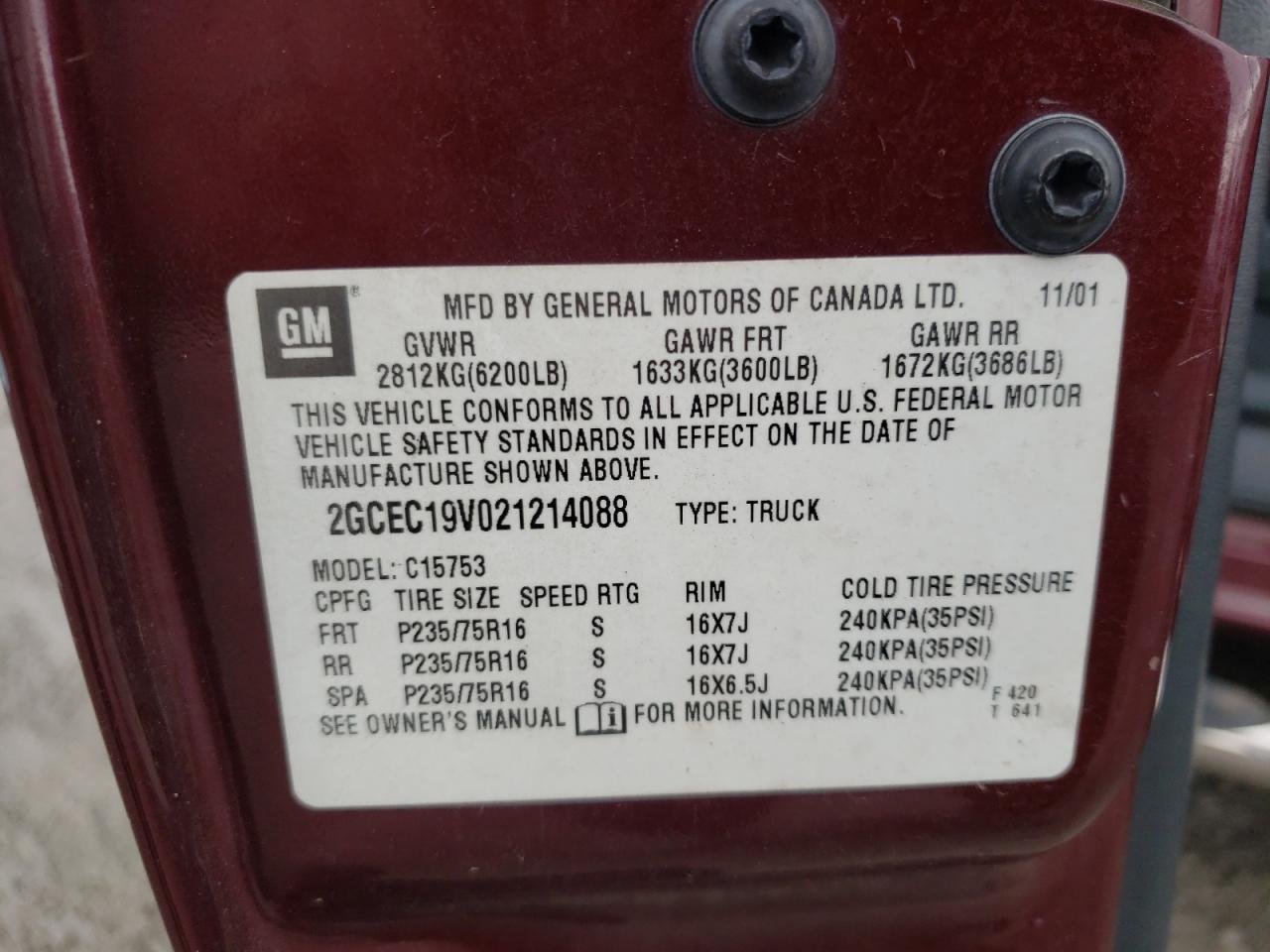 Photo 10 from auction – 2002 CHEVROLET SILVERADO with VIN 2GCEC19V021214088