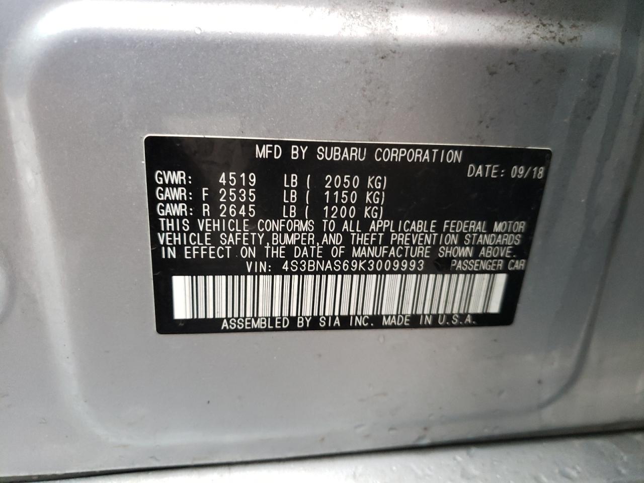 Photo 10 from auction – 2019 SUBARU LEGACY SPO with VIN 4S3BNAS69K3009993