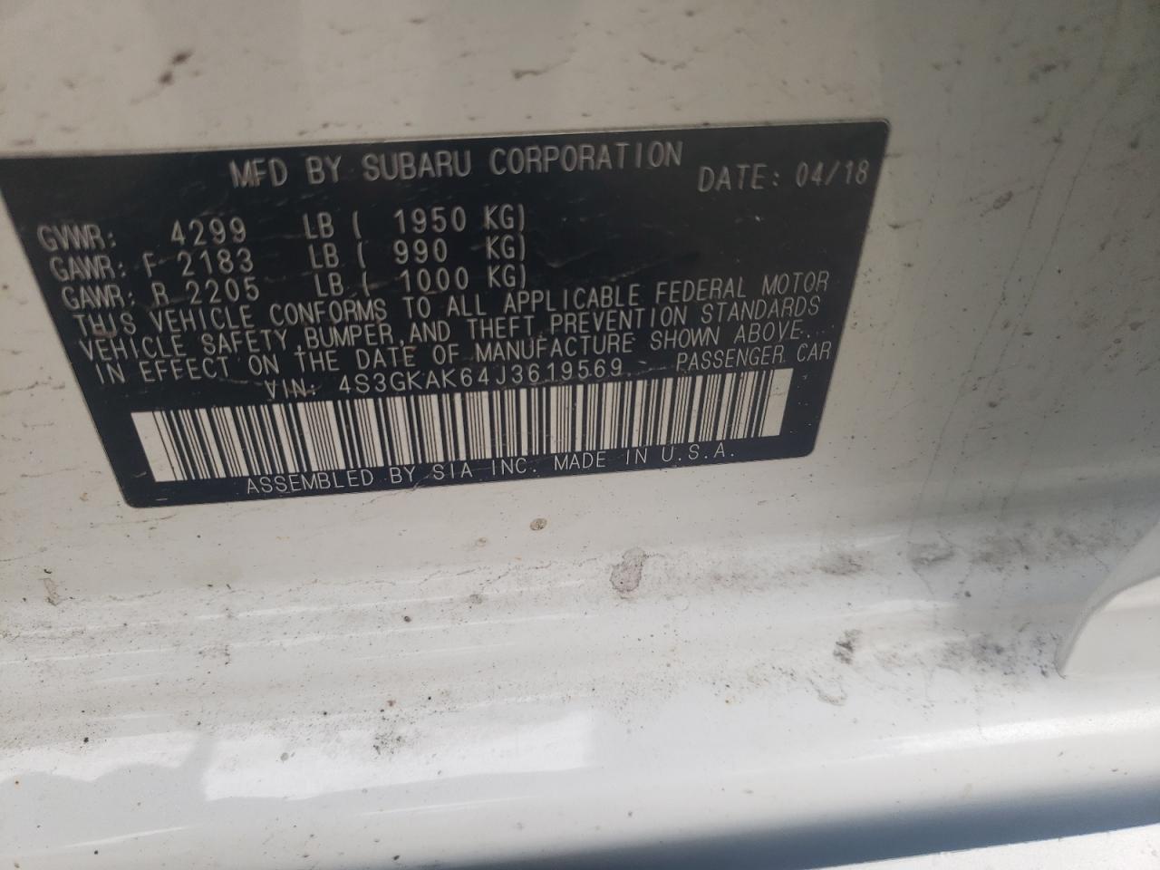 Photo 10 from auction – 2018 SUBARU IMPREZA SP with VIN 4S3GKAK64J3619569