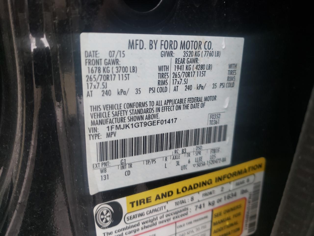 Photo 10 from auction – 2016 FORD EXPEDITION with VIN 1FMJK1GT9GEF01417