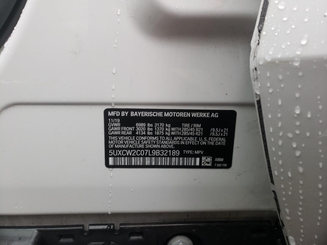 Photo 10 from auction – 2020 BMW X7 XDRIVE4 with VIN 5UXCW2C07L9B32189