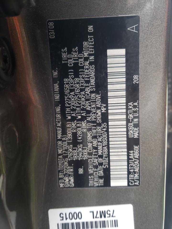 Photo 10 from auction – 2008 TOYOTA SEQUOIA LI with VIN 5TDZY68A18S007435