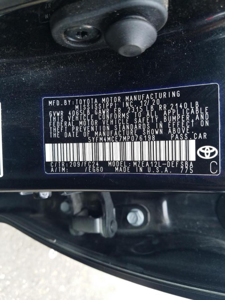 Photo 10 from auction – 2021 TOYOTA COROLLA SE with VIN 5YFM4MCE7MP076198