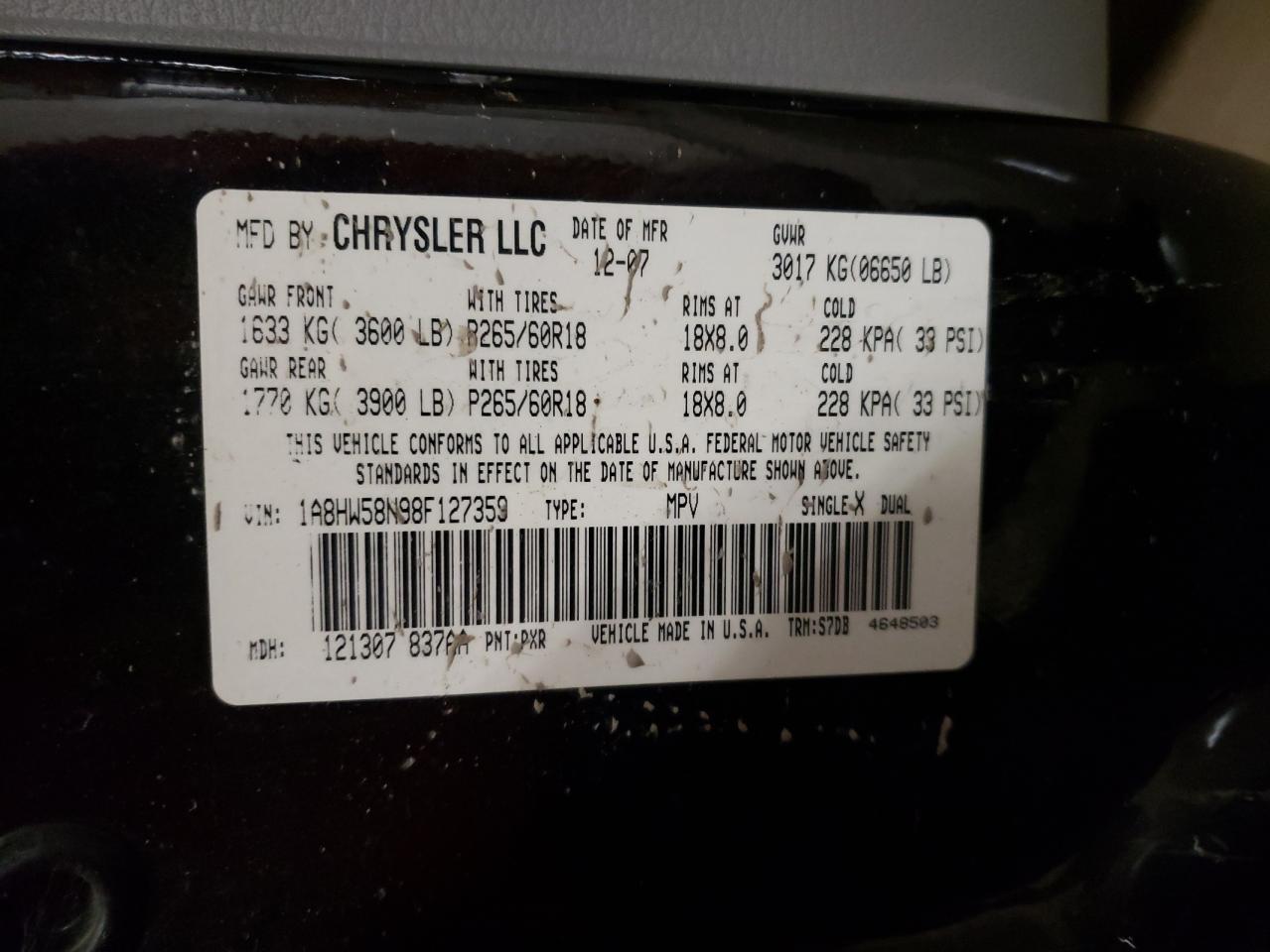 Photo 10 from auction – 2008 CHRYSLER ASPEN LIMI with VIN 1A8HW58N98F127359