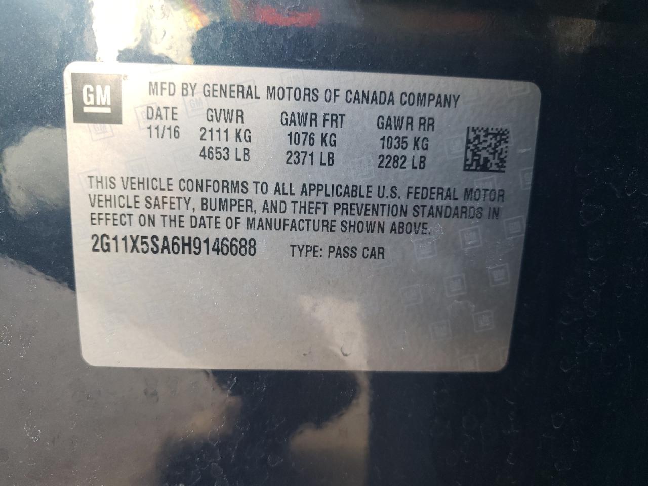 Photo 10 from auction – 2017 CHEVROLET IMPALA LS with VIN 2G11X5SA6H9146688