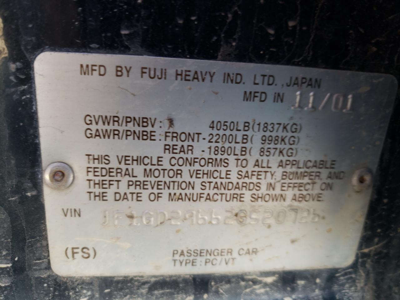 Photo 10 from auction – 2002 SUBARU IMPREZA WR with VIN JF1GD29662G520726