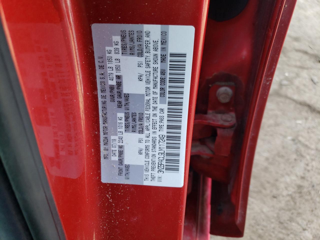 Photo 10 from auction – 2020 MAZDA 3 SELECT with VIN 3MZBPACL9LM117249
