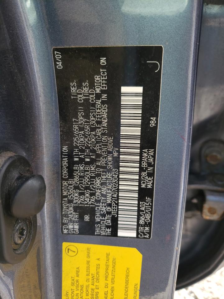 Photo 10 from auction – 2007 TOYOTA HIGHLANDER with VIN JTEEP21A070230423