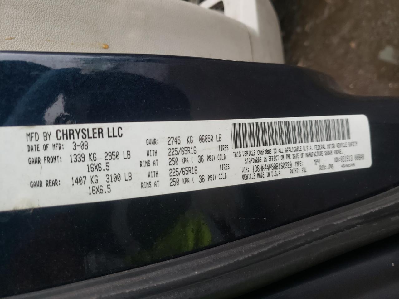 Photo 10 from auction – 2008 DODGE GRAND CARA with VIN 1D8HN44H88B160320