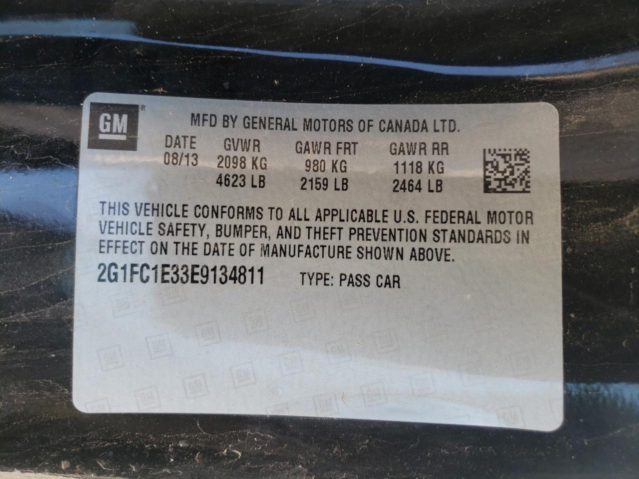 Photo 10 from auction – 2014 CHEVROLET CAMARO LT with VIN 2G1FC1E33E9134811