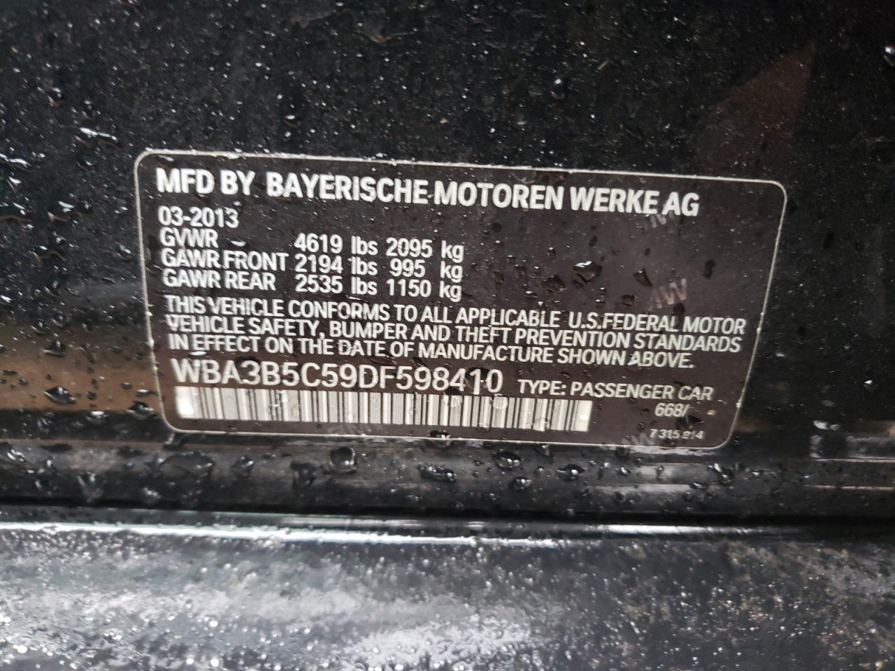 Photo 10 from auction – 2013 BMW 328 XI SUL with VIN WBA3B5C59DF598410