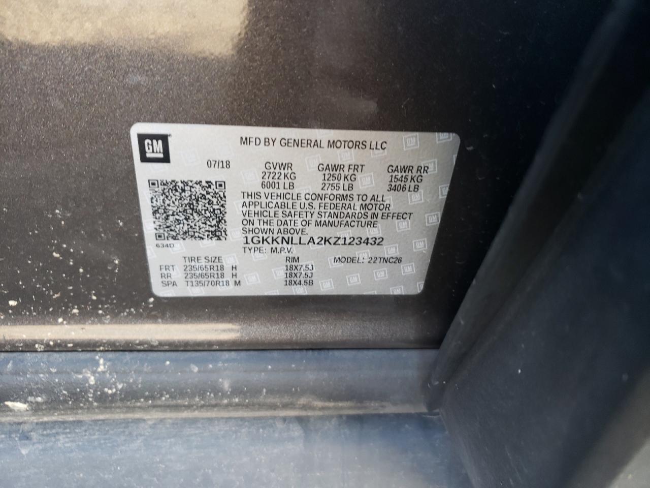 Photo 10 from auction – 2019 GMC ACADIA SLE with VIN 1GKKNLLA2KZ123432