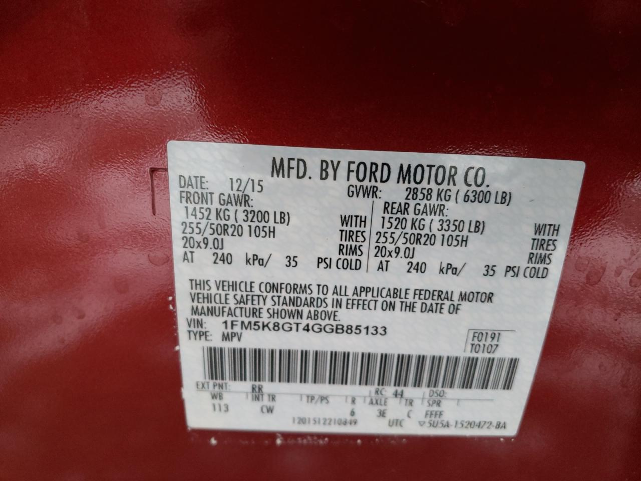 Photo 10 from auction – 2016 FORD EXPLORER S with VIN 1FM5K8GT4GGB85133