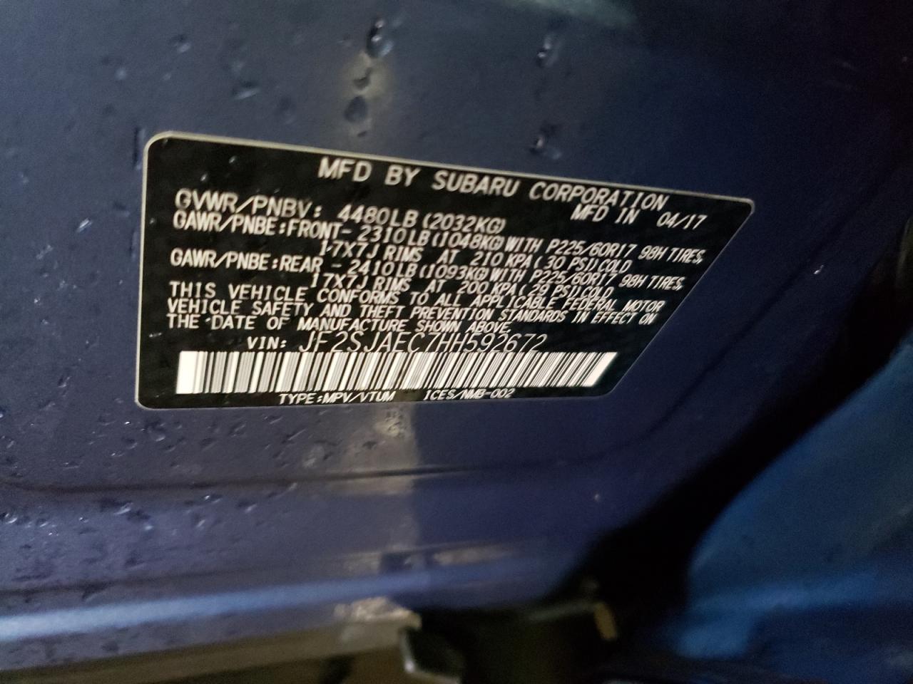 Photo 10 from auction – 2017 SUBARU FORESTER 2 with VIN JF2SJAEC7HH592672