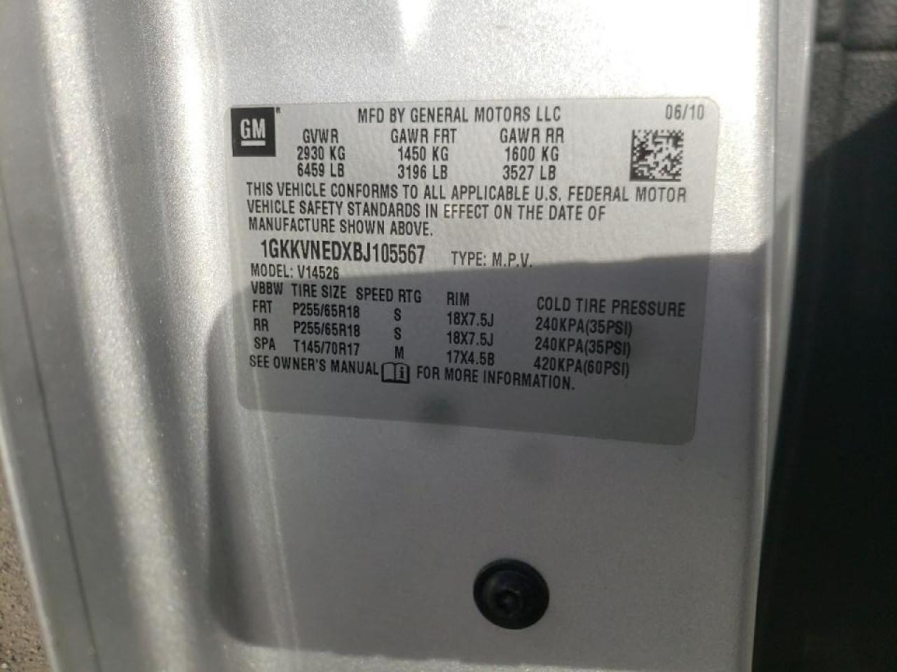 Zdjęcie 10 z aukcji – 2011 GMC ACADIA SLE z VIN 1GKKVNEDXBJ105567