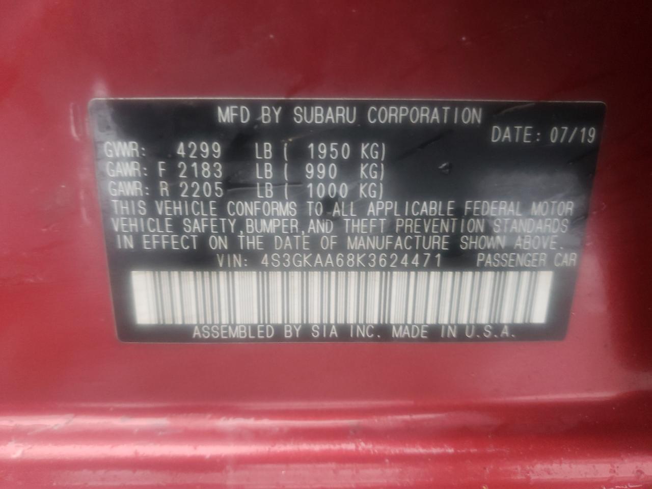 Photo 10 from auction – 2019 SUBARU IMPREZA with VIN 4S3GKAA68K3624471