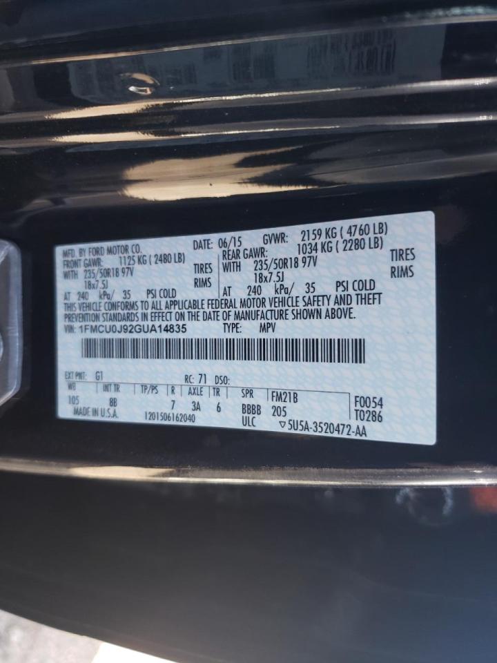 Photo 10 from auction – 2016 FORD ESCAPE TIT with VIN 1FMCU0J92GUA14835