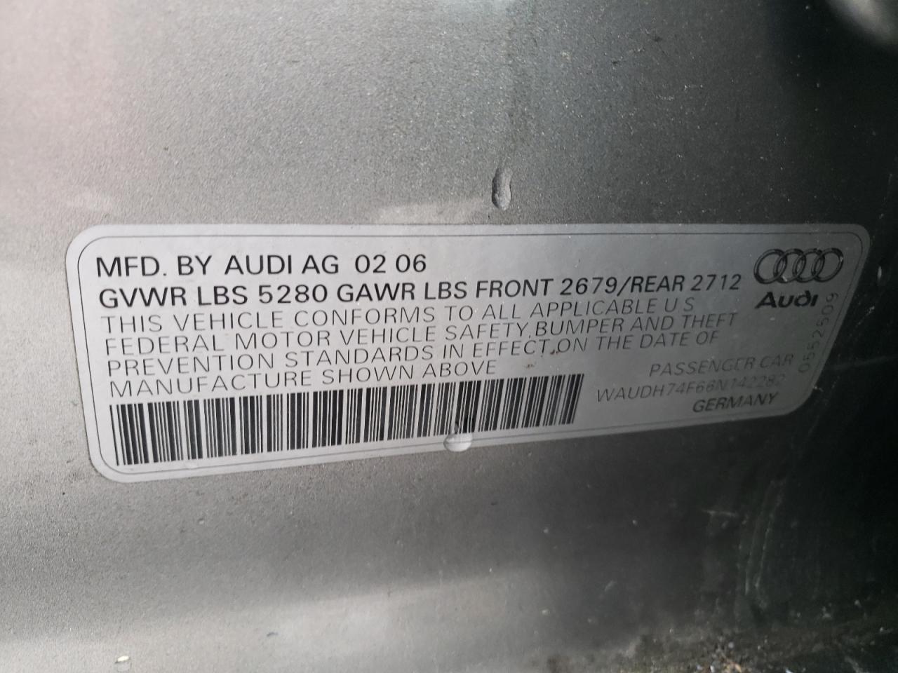 Photo 10 from auction – 2006 AUDI A6 3.2 QUA with VIN WAUDH74F66N142282