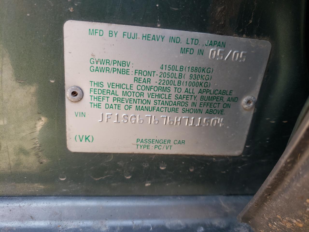 Photo 10 from auction – 2006 SUBARU FORESTER 2 with VIN JF1SG67676H711504