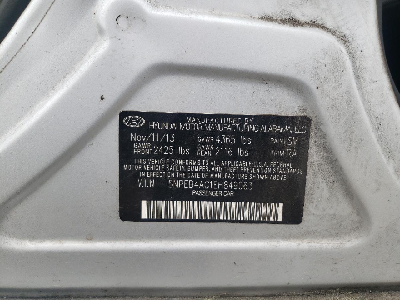 Photo 10 from auction – 2014 HYUNDAI SONATA GLS with VIN 5NPEB4AC1EH849063