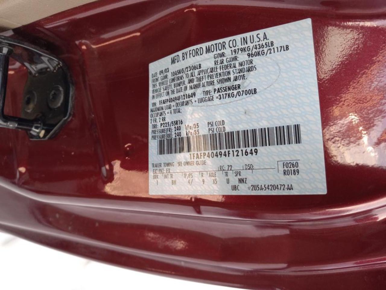 Photo 10 from auction – 2004 FORD MUSTANG with VIN 1FAFP40494F121649