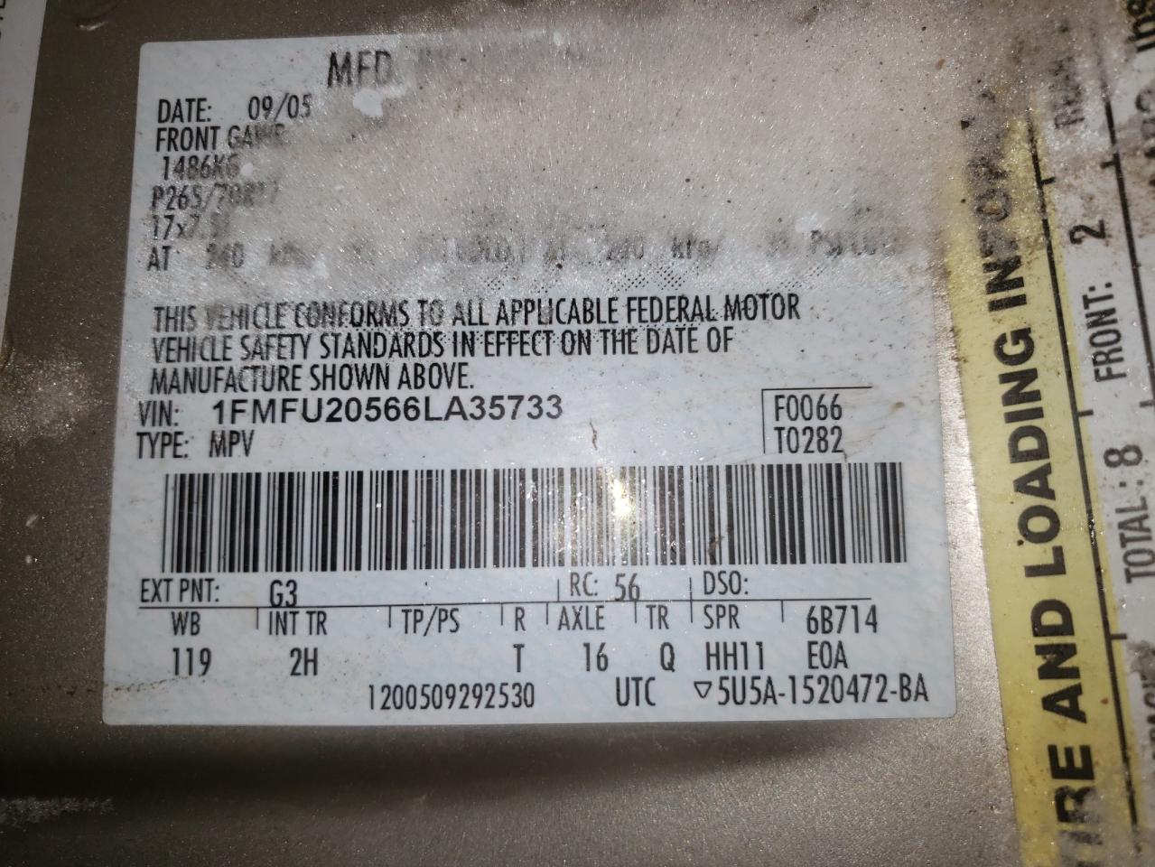 Photo 10 from auction – 2006 FORD EXPEDITION with VIN 1FMFU20566LA35733