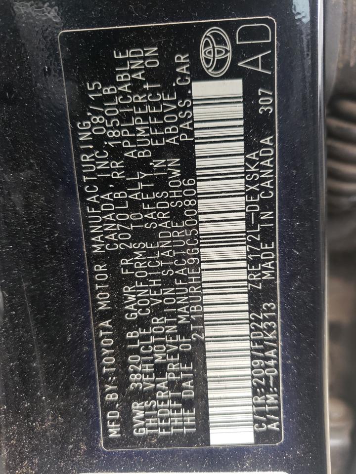 Photo 10 from auction – 2016 TOYOTA COROLLA L with VIN 2T1BURHE9GC500806
