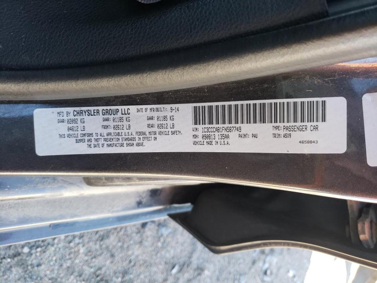 Photo 10 from auction – 2015 CHRYSLER 200 LIMITE with VIN 1C3CCCAB1FN587749