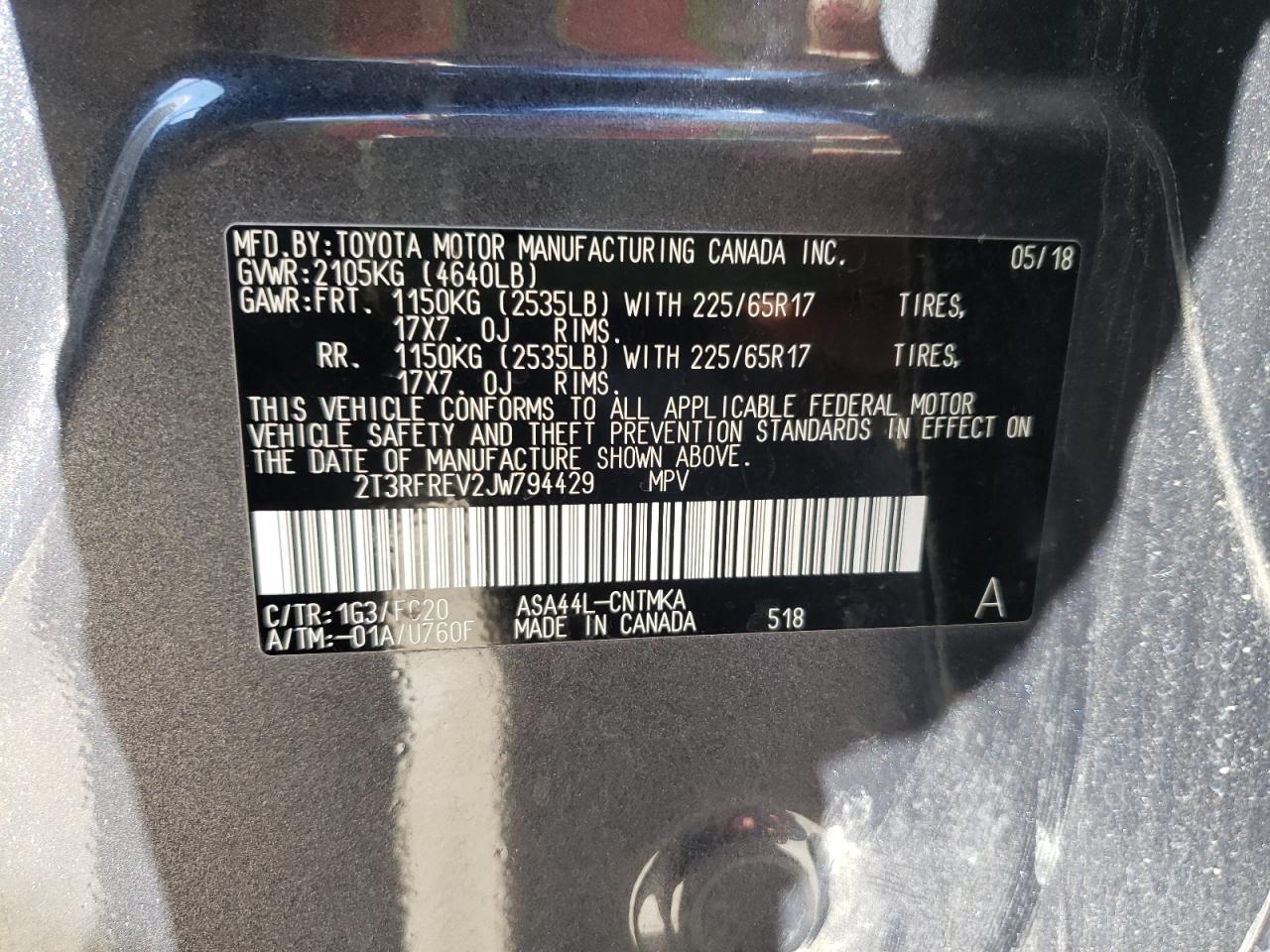 Photo 10 from auction – 2018 TOYOTA RAV4 ADVEN with VIN 2T3RFREV2JW794429
