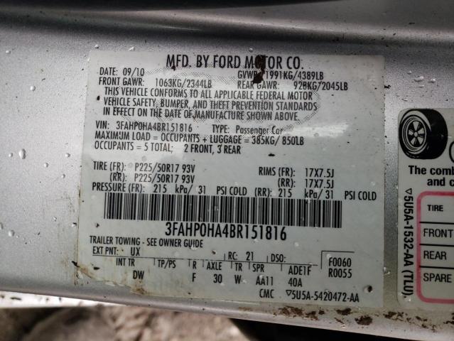 Photo 10 from auction – 2011 FORD FUSION SE with VIN 3FAHP0HA4BR151816