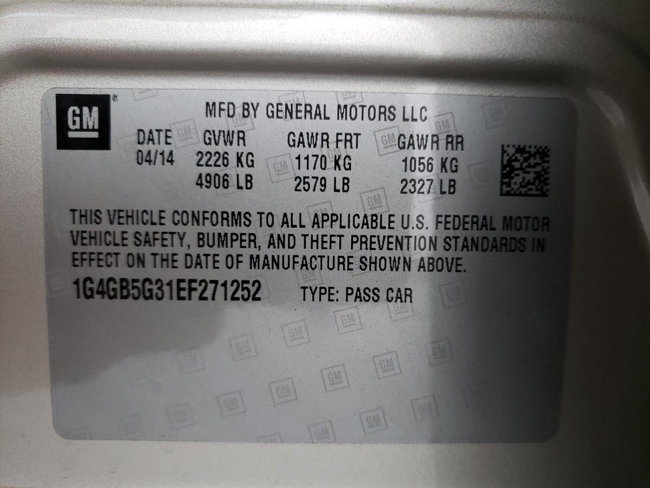 Photo 10 from auction – 2014 BUICK LACROSSE with VIN 1G4GB5G31EF271252