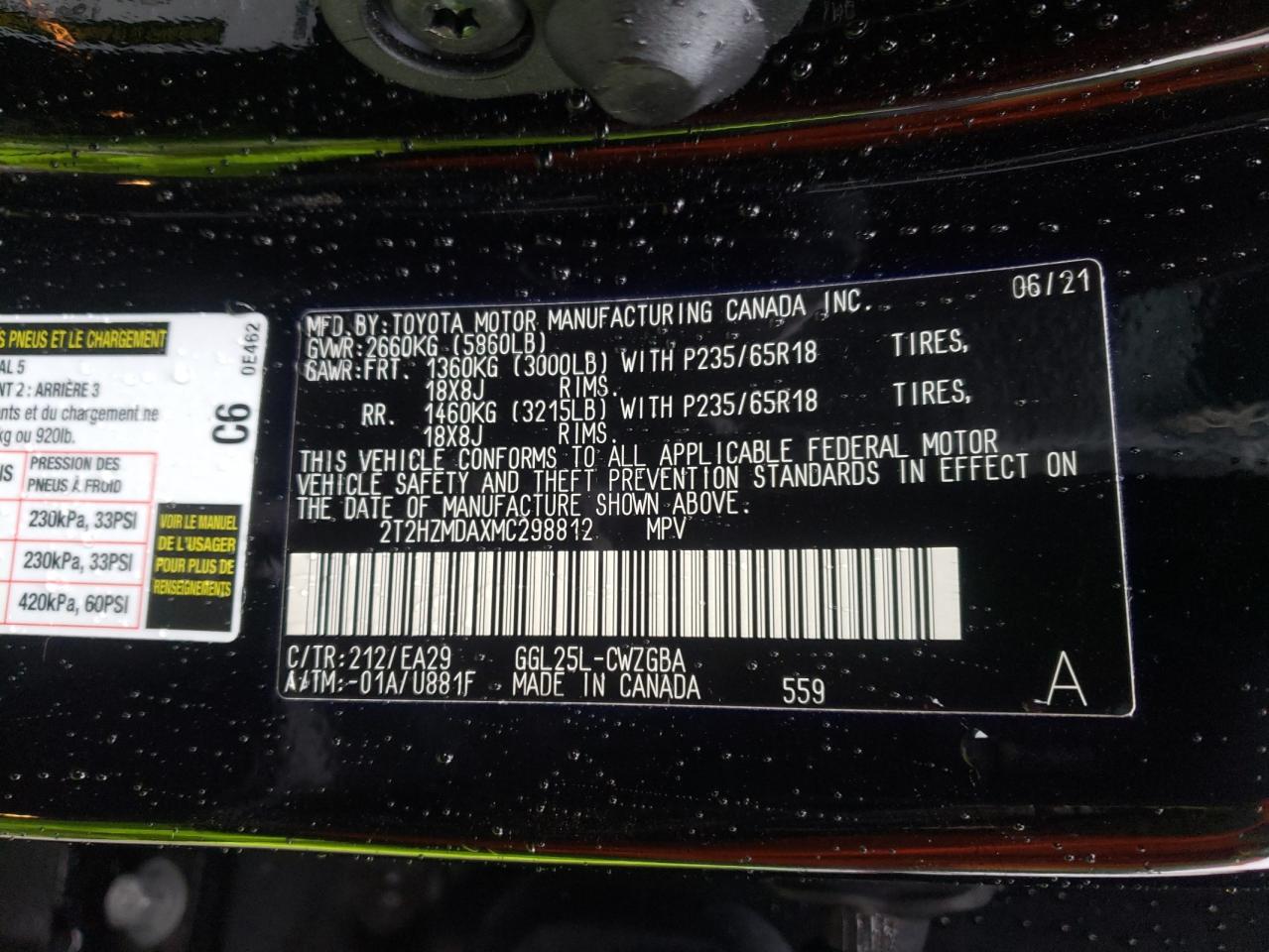 Photo 10 from auction – 2021 LEXUS RX 350 with VIN 2T2HZMDAXMC298812