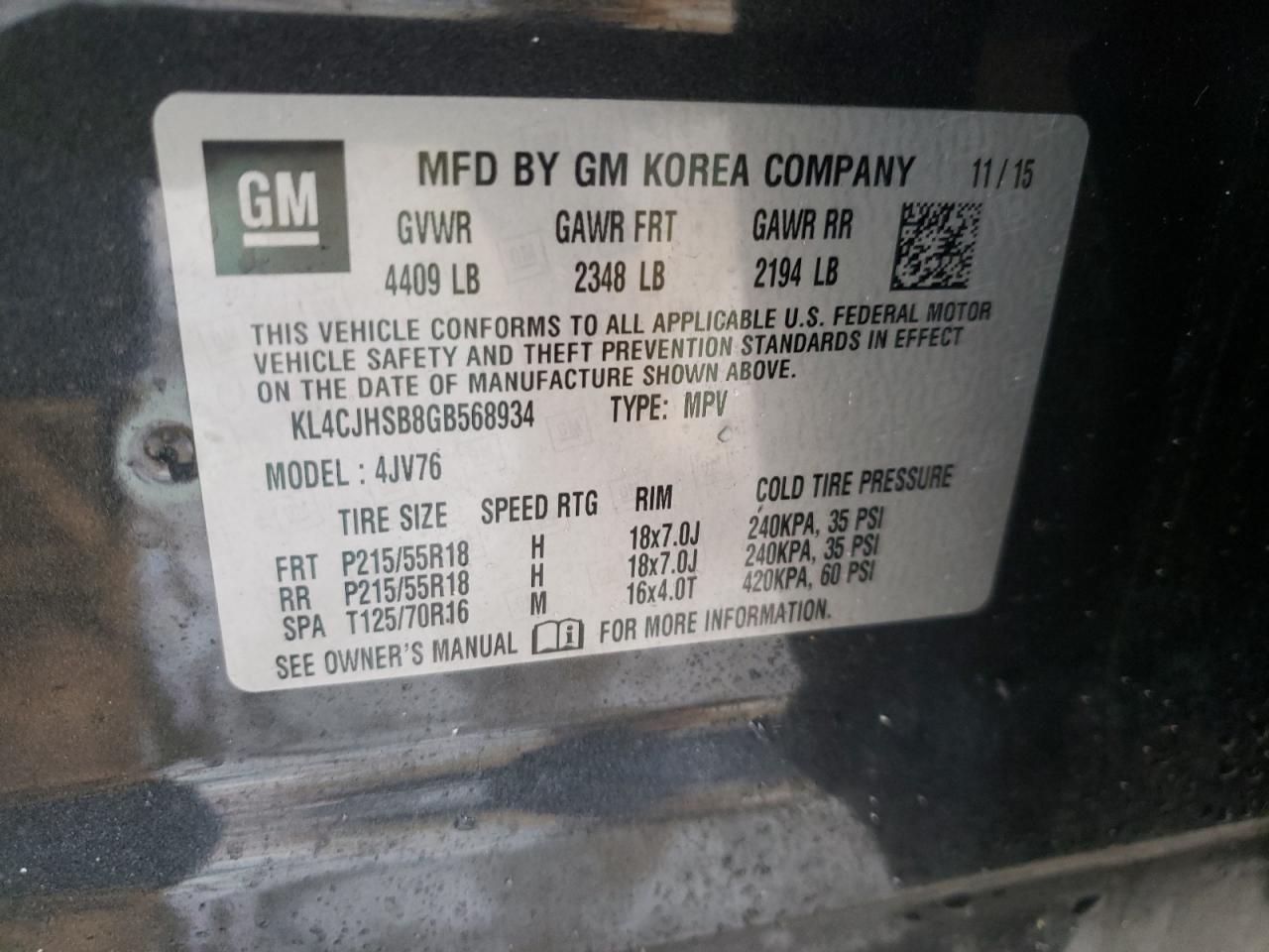 Photo 10 from auction – 2016 BUICK ENCORE PRE with VIN KL4CJHSB8GB568934