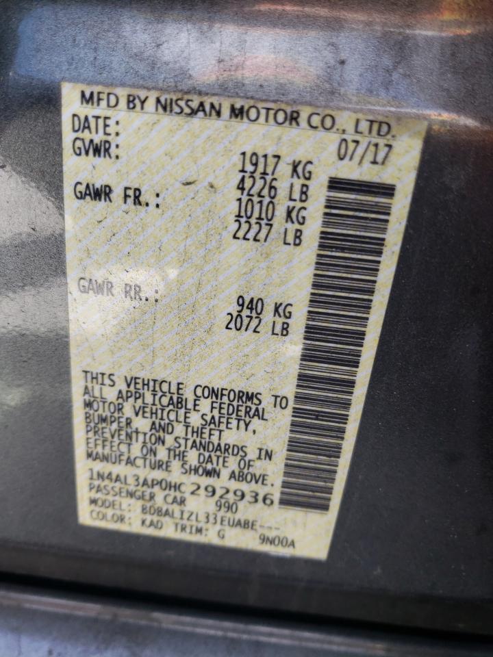 Photo 10 from auction – 2017 NISSAN ALTIMA 2.5 with VIN 1N4AL3AP0HC292936