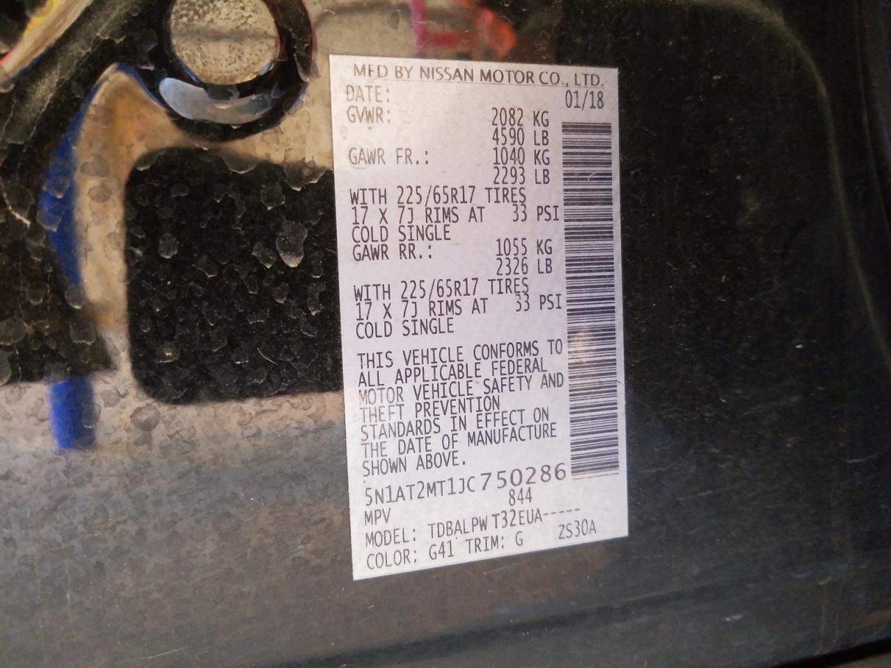 Photo 10 from auction – 2018 NISSAN ROGUE S with VIN 5N1AT2MT1JC750286