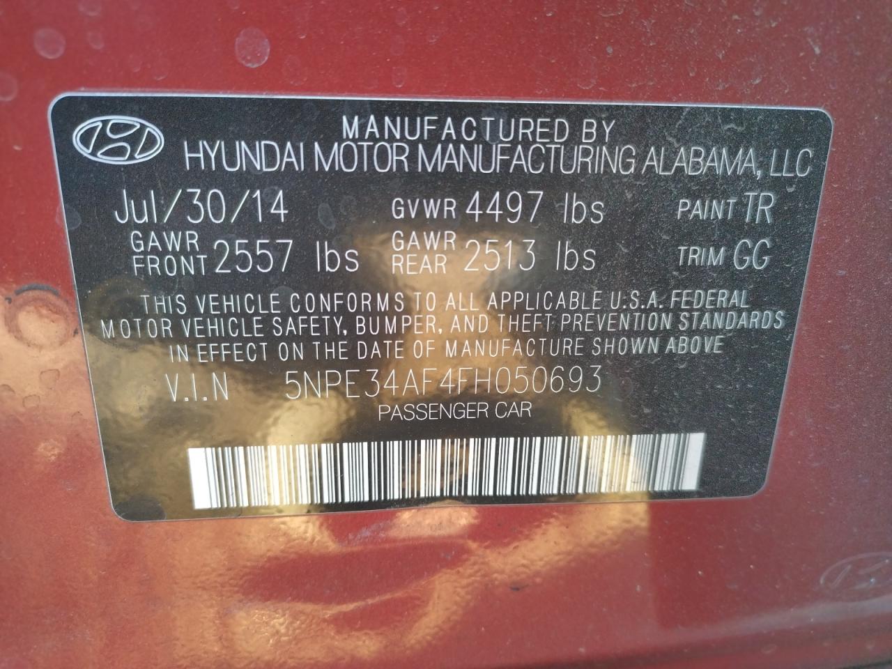 Photo 10 from auction – 2015 HYUNDAI SONATA SPO with VIN 5NPE34AF4FH050693