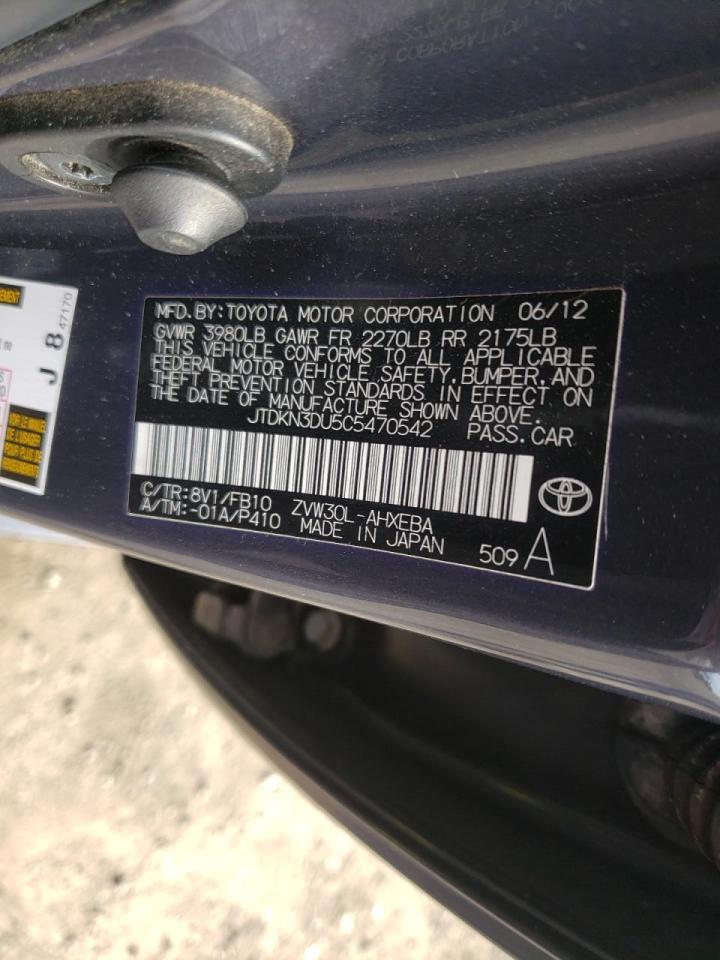 Photo 10 from auction – 2012 TOYOTA PRIUS with VIN JTDKN3DU5C5470542