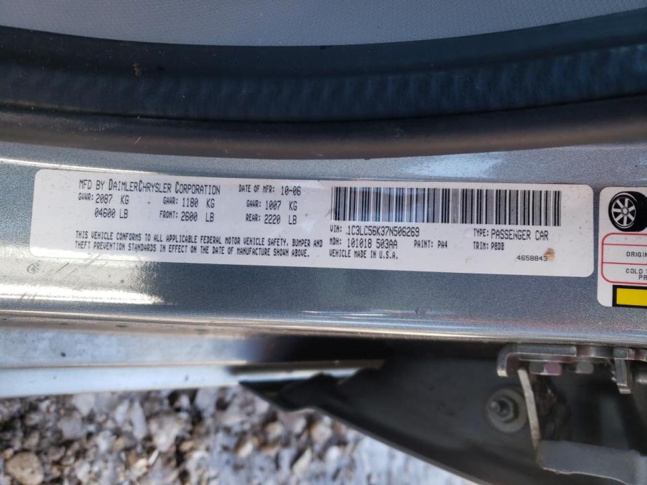 Photo 10 from auction – 2007 CHRYSLER SEBRING TO with VIN 1C3LC56K37N506269