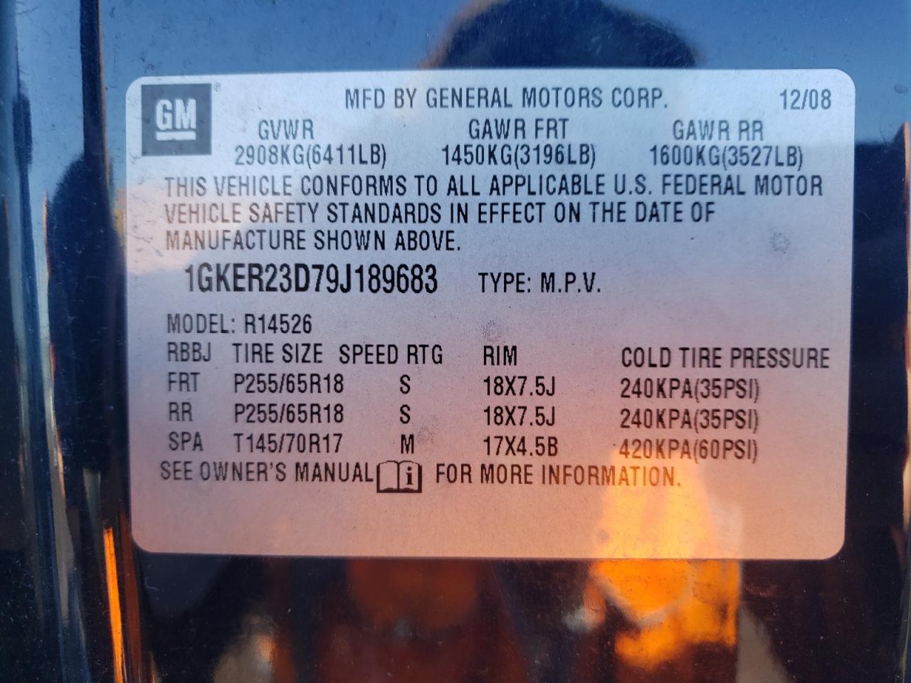 Photo 10 from auction – 2009 GMC ACADIA SLT with VIN 1GKER23D79J189683
