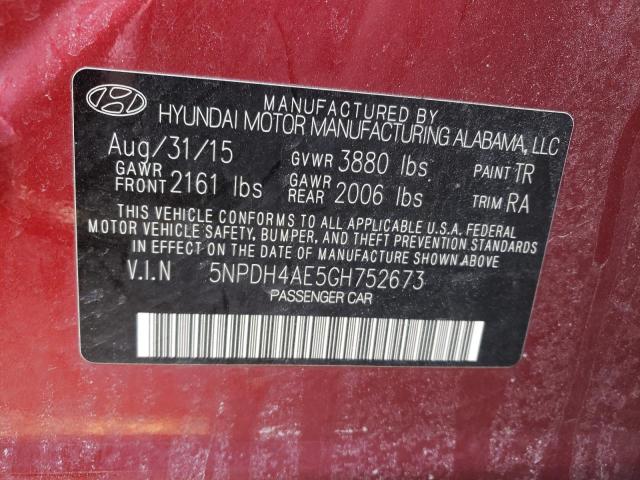 Photo 10 from auction – 2016 HYUNDAI ELANTRA SE with VIN 5NPDH4AE5GH752673