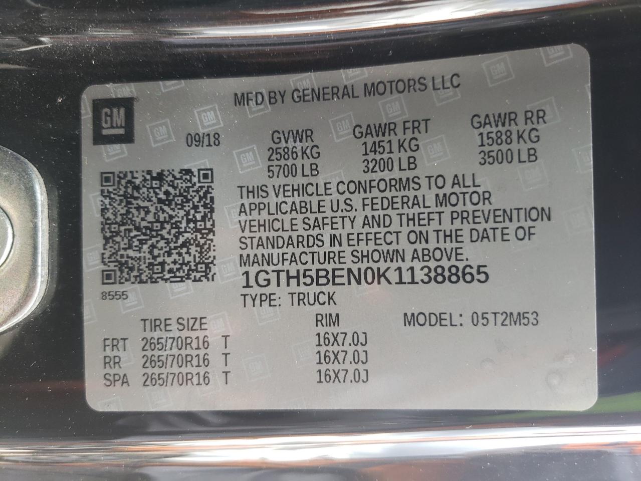 Photo 10 from auction – 2019 GMC CANYON with VIN 1GTH5BEN0K1138865