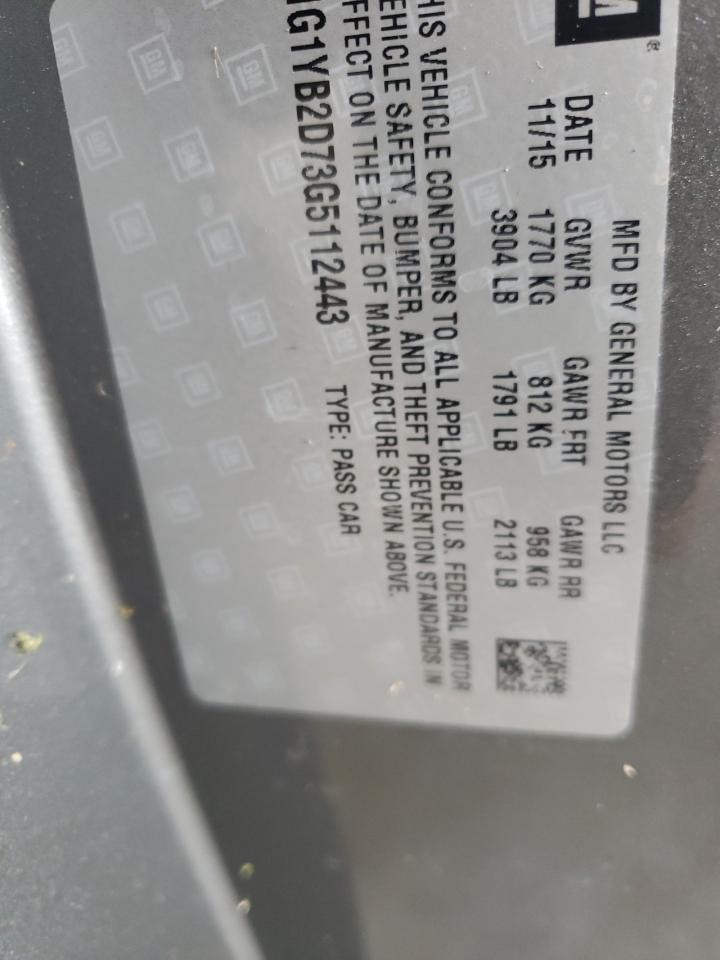 Photo 10 from auction – 2016 CHEVROLET CORVETTE S with VIN 1G1YB2D73G5112443