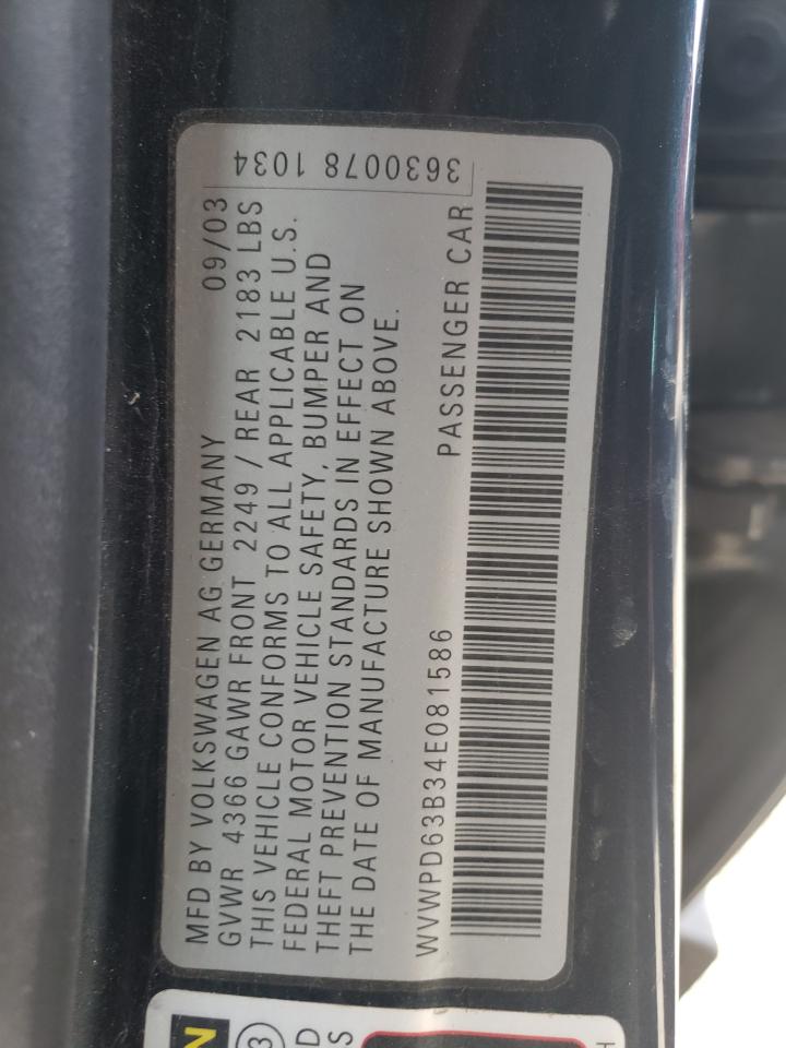 Photo 10 from auction – 2004 VOLKSWAGEN PASSAT GLS with VIN WVWPD63B34E081586
