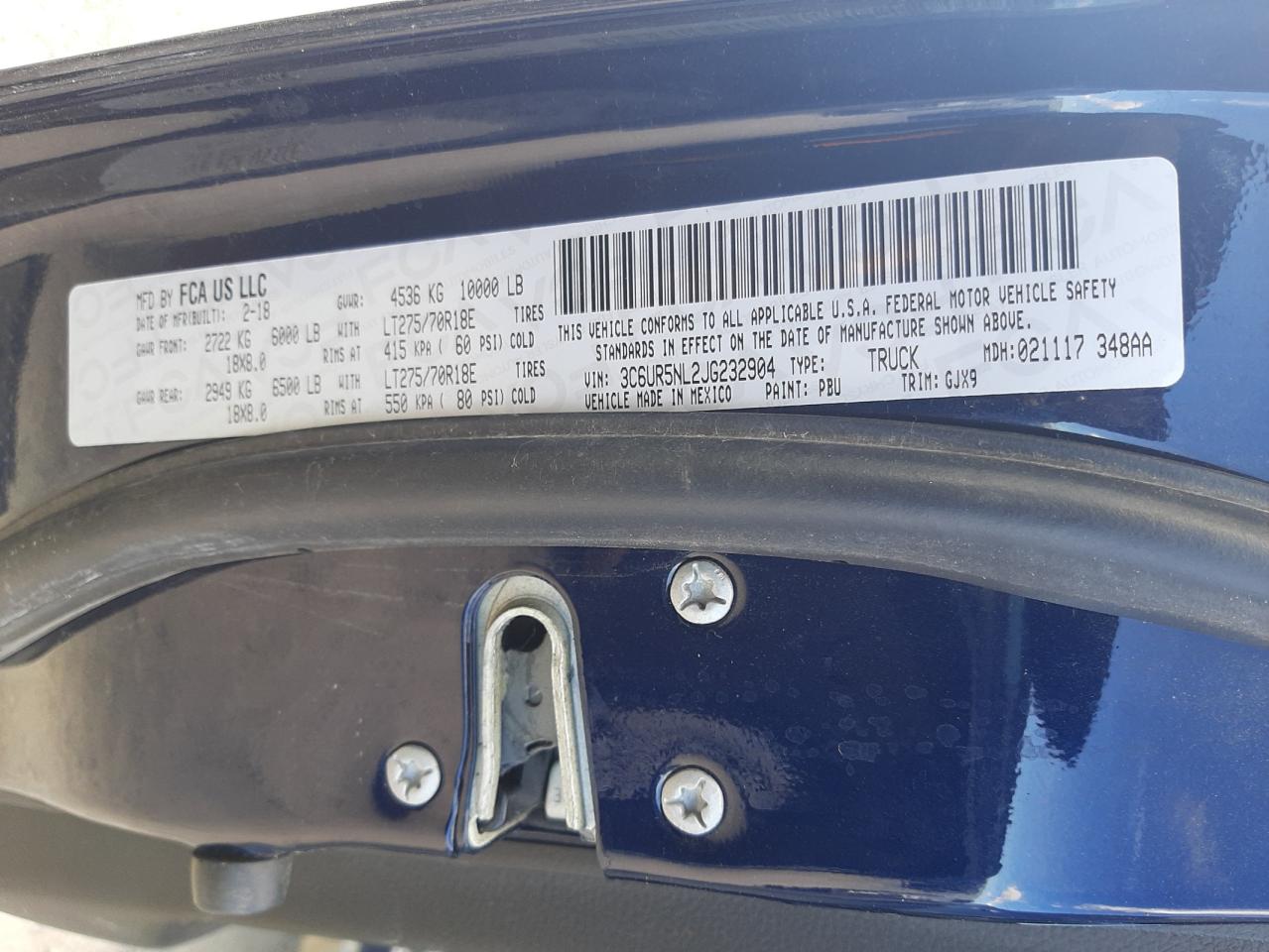 Photo 10 from auction – 2018 RAM 2500 LARAM with VIN 3C6UR5NL2JG232904