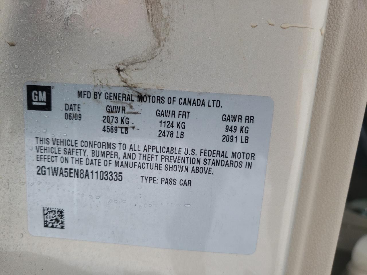 Photo 10 from auction – 2010 CHEVROLET IMPALA LS with VIN 2G1WA5EN8A1103335